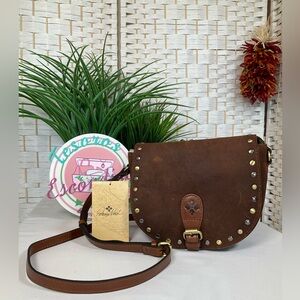 NWT Patricia Nash Isola Whiskey Suede Leather Flap Crossbody